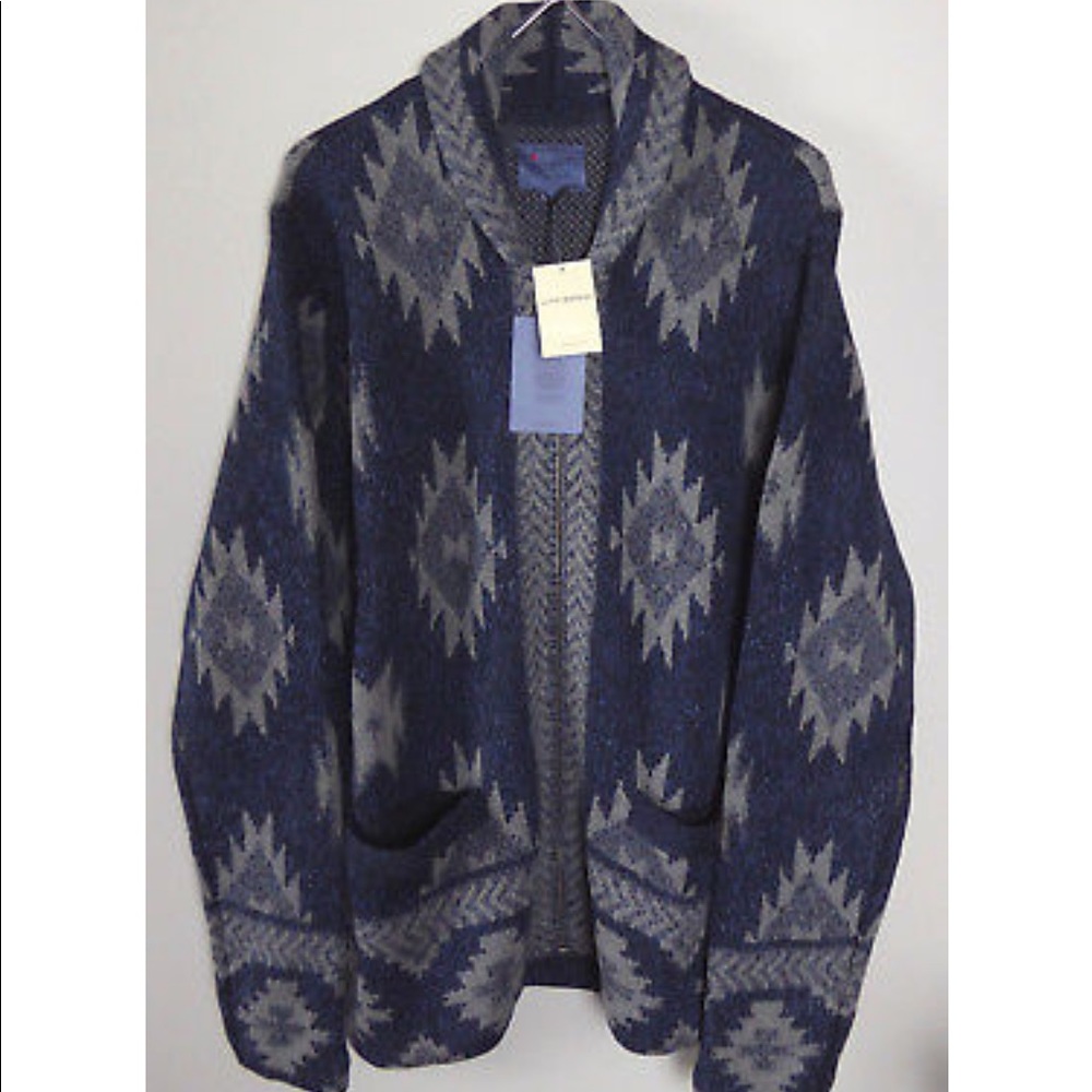 Lucky Brand Shawl Collar Indigo Intarsia Cardigan - Picture 1 of 8